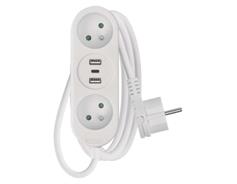 EMOS Prodlužovací kabel 2 m / 2 zásuvky+2×USB A+1×USB C  / bílý / PVC / 1 mm2