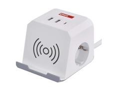 EMOS Prodlužovací kabel - kostka 2 m / 2 zásuvky / bílý / 2×USB-A+1×USB-C+Qi / 1,5 mm2
