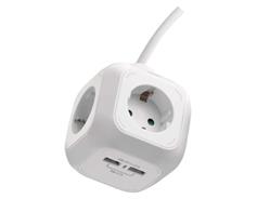EMOS Prodlužovací kabel - kostka 1,9 m / 4 zásuvky / bílý / PVC / s USB / 1,5 mm2