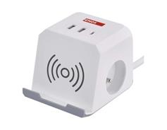 EMOS Prodlužovací kabel - kostka 2 m / 2 zásuvky / bílý / 2×USB-A + 1×USB-C+Qi / 1,5 mm2