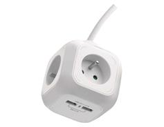 EMOS Prodlužovací kabel - kostka 1,9 m / 4 zásuvky / bílý / PVC / s USB / 1 mm2