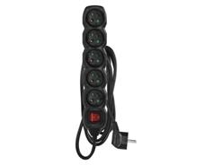 EMOS Prodlužovací kabel 2 m / 5 zásuvek / s vypínačem / černý / PVC / 1 mm2