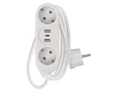 EMOS Prodlužovací kabel 1,4 m / 2 zásuvky+2×USB-A+1×USB-C  / bílý / PVC / 1,5 mm2