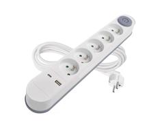 EMOS Prodlužovací kabel 3 m / 5 zásuvky / s vypínačem / bílý / 1×USB-A + 1×USB-C / 1,5 mm2
