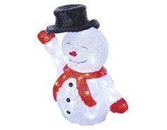 EMOS LED vánoční sněhulák s kloboukem, 36 cm, venkovní i vnitřní, studená bílá, časovač