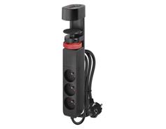 EMOS Prodlužovací kabel 1,5m/3 zásuvky/vypínač/uchycení na stůl/USB/černý/PVC/1,5mm2 