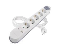 EMOS Prodlužovací kabel 3 m / 5 zásuvky / s vypínačem / bílý / 1× USB-A + 1× USB-C / 1,5 mm2