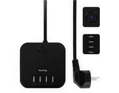HUSLOG 12W 3x zásuvka, 4xUSB, 1.5m černá 
