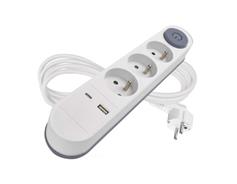 EMOS Prodlužovací kabel 2 m / 3 zásuvky / s vypínačem / bílý / 1×USB-A + 1×USB-C / 1,5 mm2