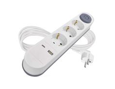EMOS Prodlužovací kabel 2 m / 3 zásuvky / s vypínačem / bílý / 1× USB-A + 1× USB-C / 1,5 mm2