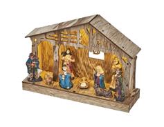 LED vánoční betlém dřevěný, 19 cm, 3x AA, vnitřní, teplá bílá, časovač