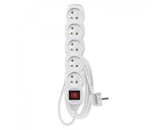 Prodlužovací kabel 2 m / 5 zásuvek / s vypínačem / bílý / PVC / 1 mm2