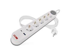 EMOS Prodlužovací kabel 3 m / 5 zásuvky / s vypínačem / bílo-šedý / 1×USB-A + 1×USB-C / 1,5 mm2