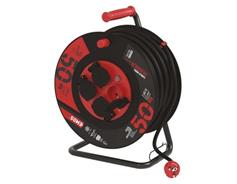 EMOS Venkovní prodlužovací kabel na bubnu 50 m / 4 zás. / černý / guma-neopren / 230V / 2,5 mm2