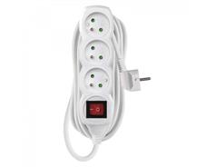 Prodlužovací kabel 5 m / 3 zásuvky / s vypínačem / bílý / PVC / 1 mm2