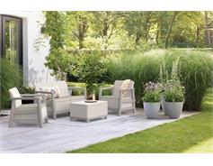 Keter Zahradní nábytek Keter Scandi set dvousedadlová pohovka + 2 křesla + úložný stůl béžovo šedý