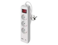EMOS Prodlužovací kabel 2 m / 3 zásuvky / s vypínačem / bílý / 1× USB-A + 1× USB-C / 1,5 mm2