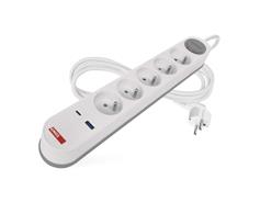 EMOS Prodlužovací kabel 3 m / 5 zásuvky / s vypínačem / bílo-šedý / 1×USB-A + 1×USB-C / 1,5 mm2