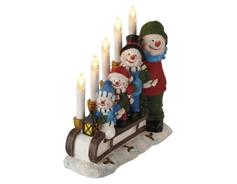EMOS LED svícen – sněhuláci na saních, 24 cm, 2x AA, vnitřní, teplá bílá, časovač