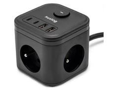 HUSLOG 15W 3x z.2xUSB-C,2xUSB,1.4m černá 