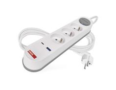 EMOS Prodlužovací kabel 2 m / 3 zásuvky / s vypínačem / bílý / 1×USB-A + 1×USB-C / 1,5 mm2