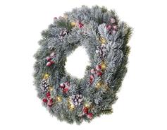 EMOS LED vánoční věnec zasněžený, 38 cm, 2x AA, vnitřní, teplá bílá, časovač