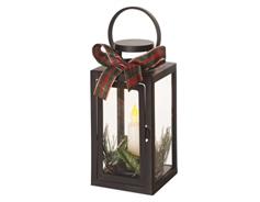 EMOS LED dekorace – vánoční lucerna se svíčkou černá, 20 cm, 3x AAA, vnitřní, vintage