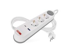 EMOS Prodlužovací kabel 2 m / 3 zásuvky / s vypínačem / bílo-šedý / 1×USB-A + 1×USB-C / 1,5 mm2