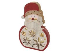 EMOS LED dekorace dřevěná – Santa, 30 cm, 2x AA, vnitřní, teplá bílá, časovač