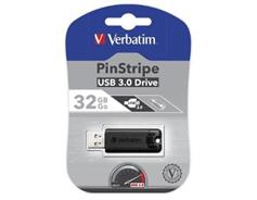 VERBATIM 32GB USB Flash 3.0 PinStripe Bk 